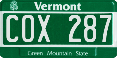 VT license plate COX287