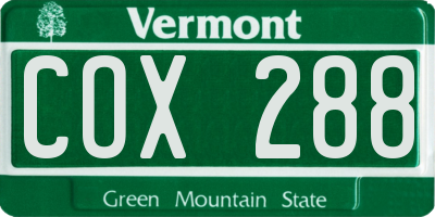 VT license plate COX288