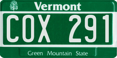 VT license plate COX291