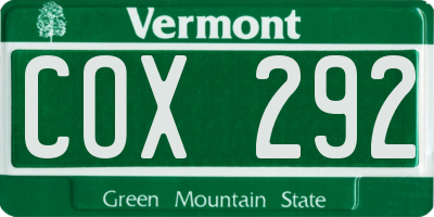 VT license plate COX292