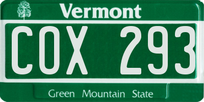 VT license plate COX293