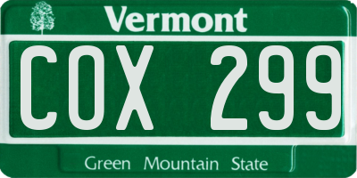 VT license plate COX299