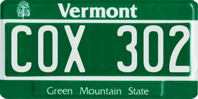 VT license plate COX302