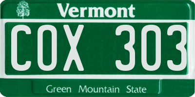 VT license plate COX303