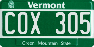 VT license plate COX305