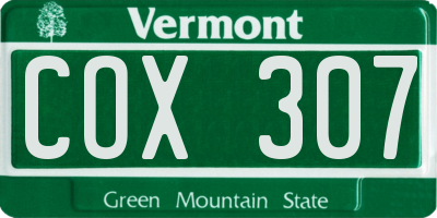VT license plate COX307
