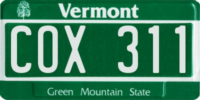 VT license plate COX311