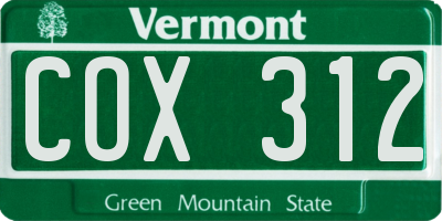 VT license plate COX312