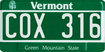 VT license plate COX316
