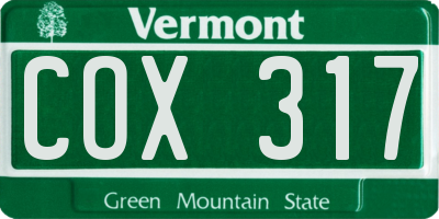 VT license plate COX317