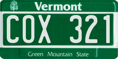 VT license plate COX321