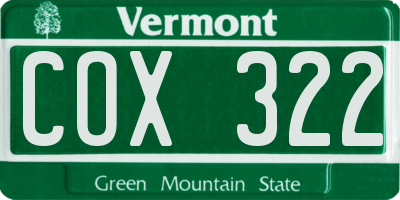 VT license plate COX322