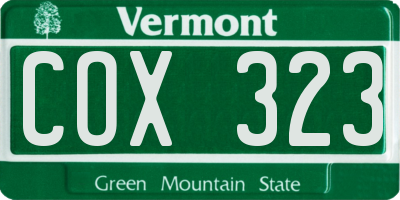 VT license plate COX323