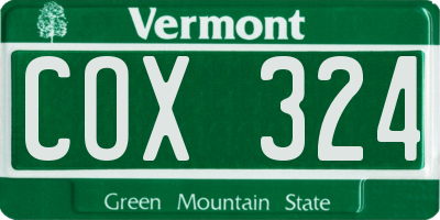 VT license plate COX324
