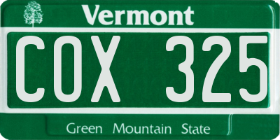 VT license plate COX325