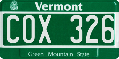VT license plate COX326