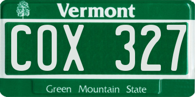 VT license plate COX327