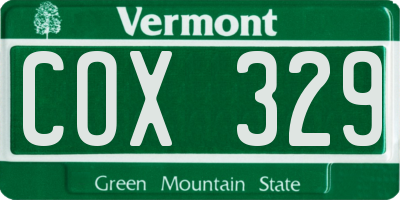 VT license plate COX329