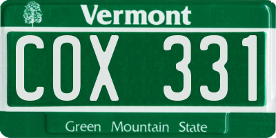 VT license plate COX331