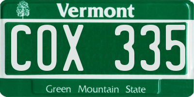 VT license plate COX335