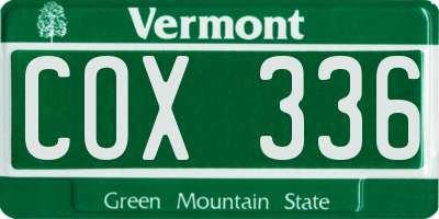 VT license plate COX336