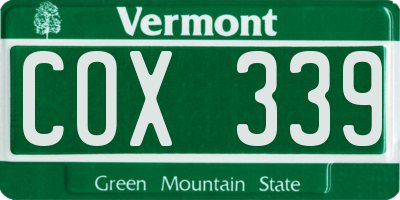 VT license plate COX339