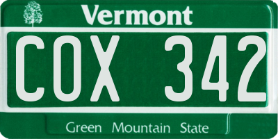 VT license plate COX342