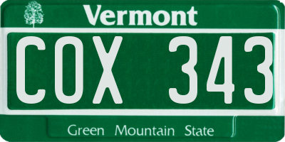 VT license plate COX343