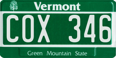 VT license plate COX346