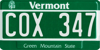 VT license plate COX347