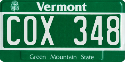 VT license plate COX348