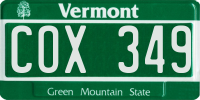 VT license plate COX349