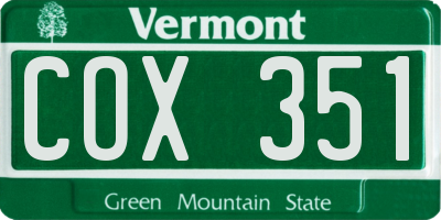 VT license plate COX351