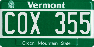 VT license plate COX355