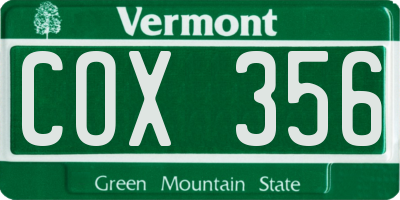 VT license plate COX356