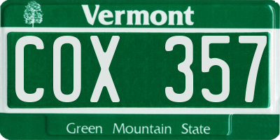 VT license plate COX357