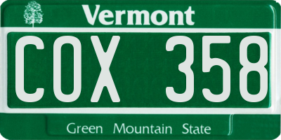 VT license plate COX358