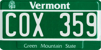 VT license plate COX359