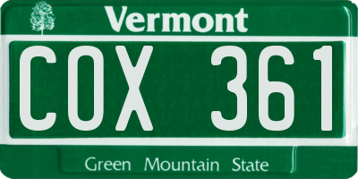 VT license plate COX361