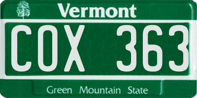 VT license plate COX363