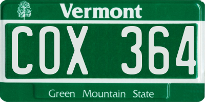 VT license plate COX364