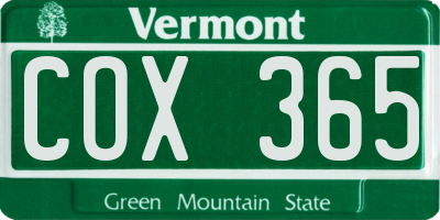 VT license plate COX365