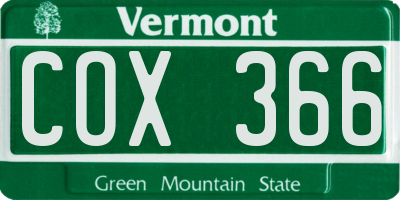VT license plate COX366