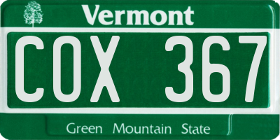 VT license plate COX367