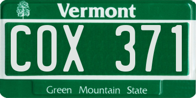 VT license plate COX371