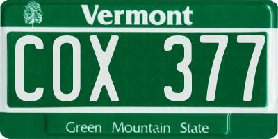 VT license plate COX377
