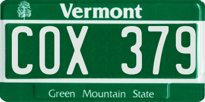 VT license plate COX379