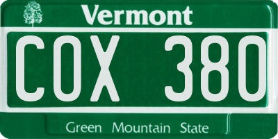VT license plate COX380