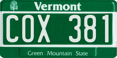 VT license plate COX381