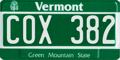 VT license plate COX382